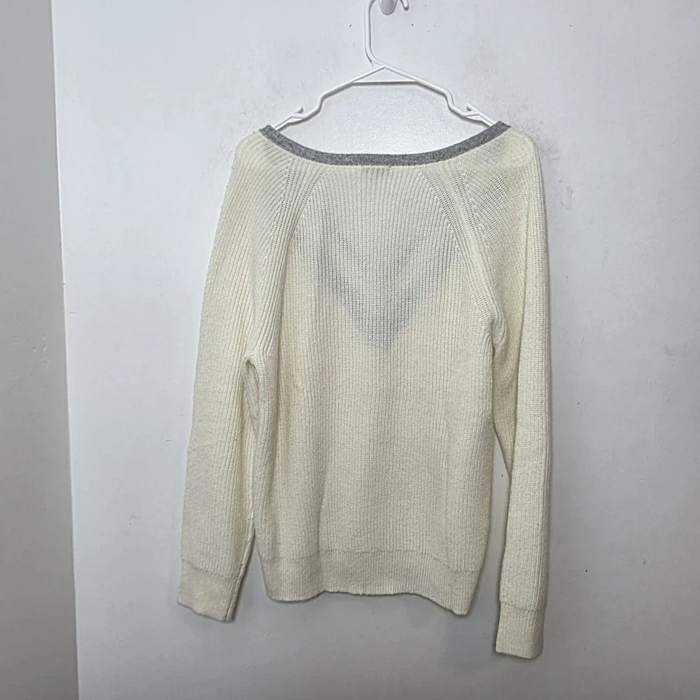 Talbots Cream Colorblock Preppy Classic Soft Business Casual V-Neck Sweater Sz L